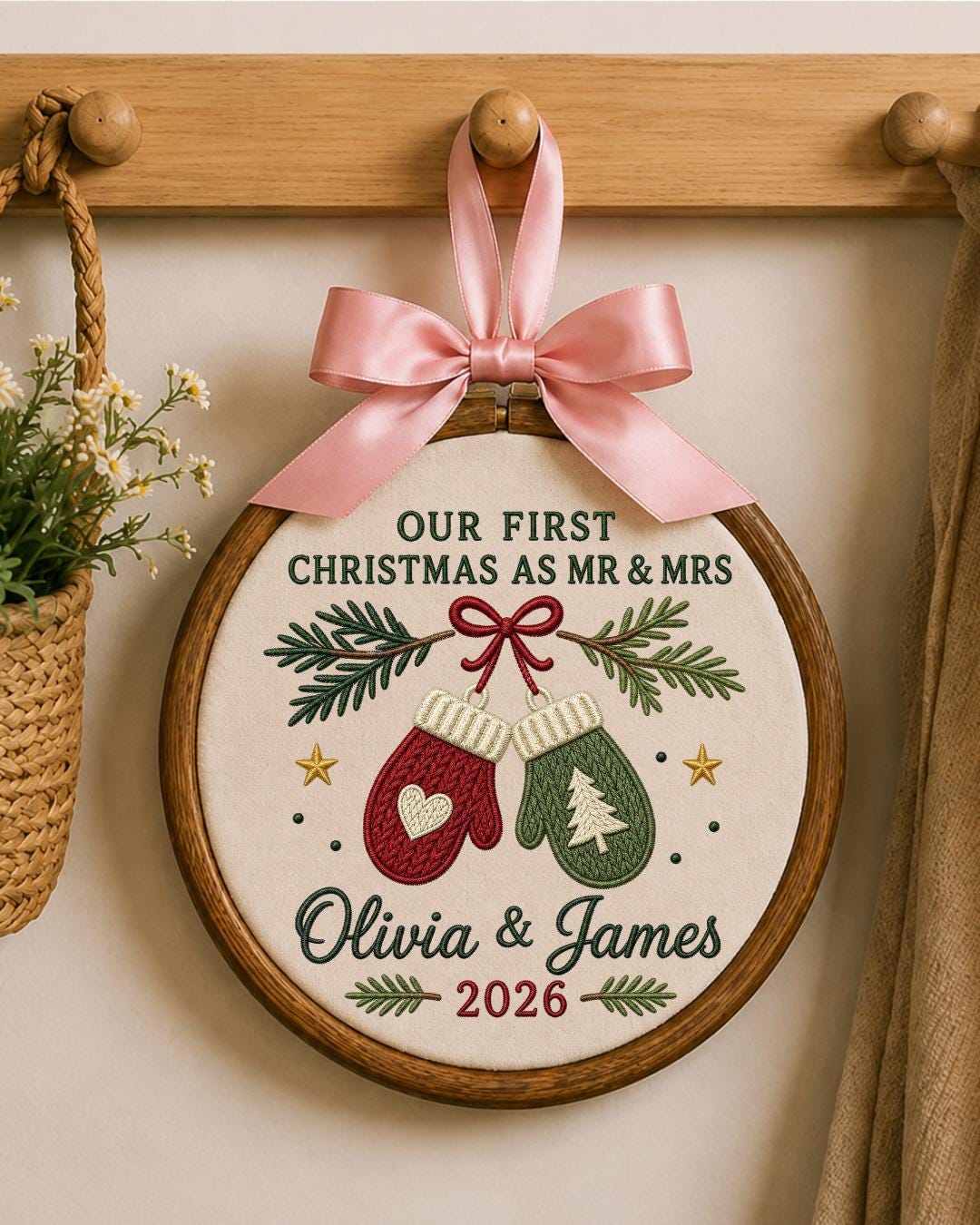 Personalized First Christmas As Mr and Mrs Embroidery Hoop, Custom Couple Names Christmas Decor, Newlywed Wedding Keepsake Gift 2026