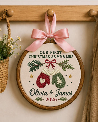 Personalized First Christmas As Mr and Mrs Embroidery Hoop, Custom Couple Names Christmas Decor, Newlywed Wedding Keepsake Gift 2026