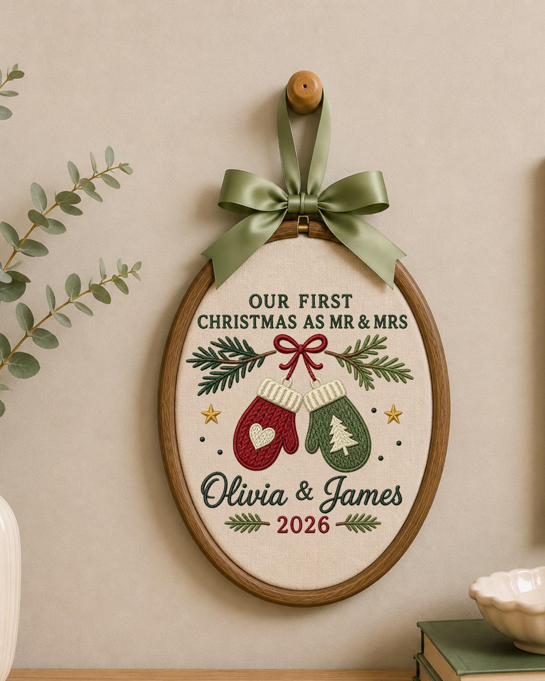 Personalized First Christmas As Mr and Mrs Embroidery Hoop, Custom Couple Names Christmas Decor, Newlywed Wedding Keepsake Gift 2026