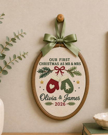 Personalized First Christmas As Mr and Mrs Embroidery Hoop, Custom Couple Names Christmas Decor, Newlywed Wedding Keepsake Gift 2026