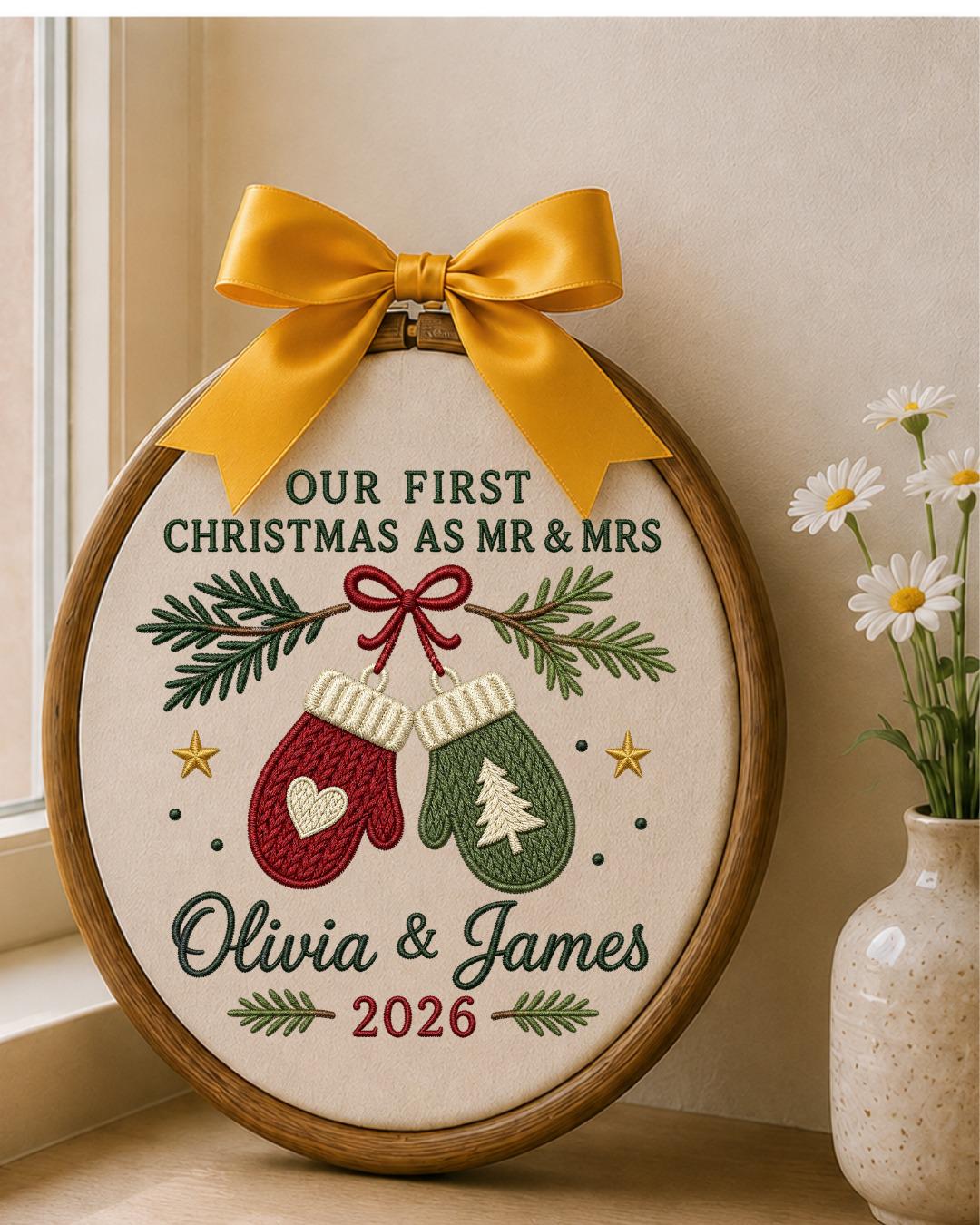 Personalized First Christmas As Mr and Mrs Embroidery Hoop, Custom Couple Names Christmas Decor, Newlywed Wedding Keepsake Gift 2026