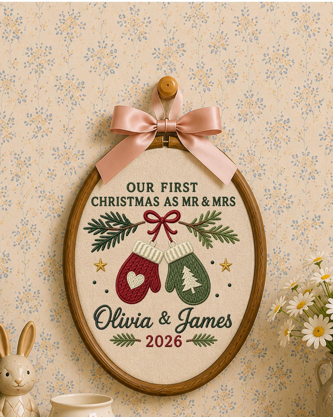 Personalized First Christmas As Mr and Mrs Embroidery Hoop, Custom Couple Names Christmas Decor, Newlywed Wedding Keepsake Gift 2026