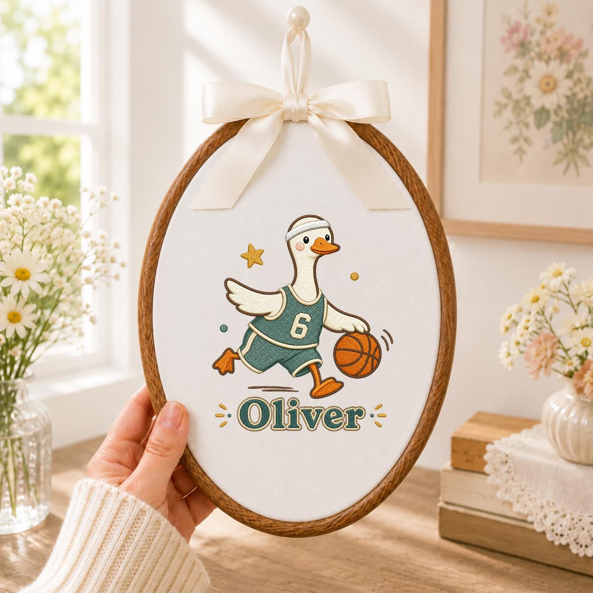 Personalized Basketball Duck Hoop Art, Custom Name Embroidery, Nursery Decor