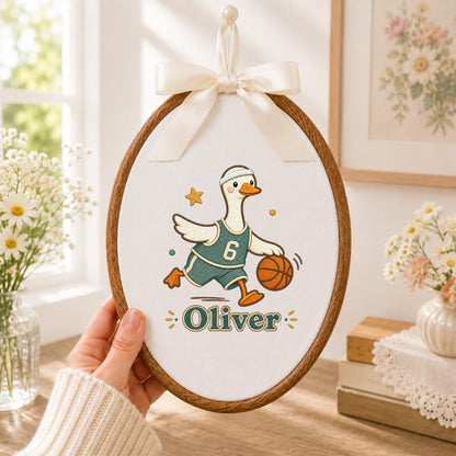 Personalized Basketball Duck Hoop Art, Custom Name Embroidery, Nursery Decor
