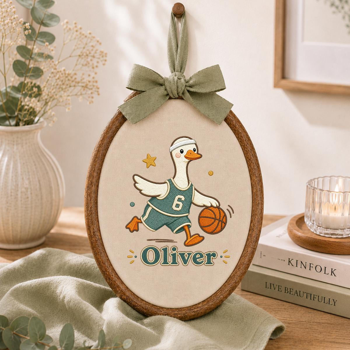 Personalized Basketball Duck Hoop Art, Custom Name Embroidery, Nursery Decor