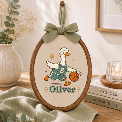 Personalized Basketball Duck Hoop Art, Custom Name Embroidery, Nursery Decor