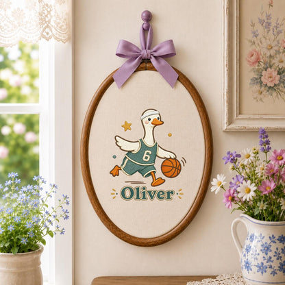 Personalized Basketball Duck Hoop Art, Custom Name Embroidery, Nursery Decor