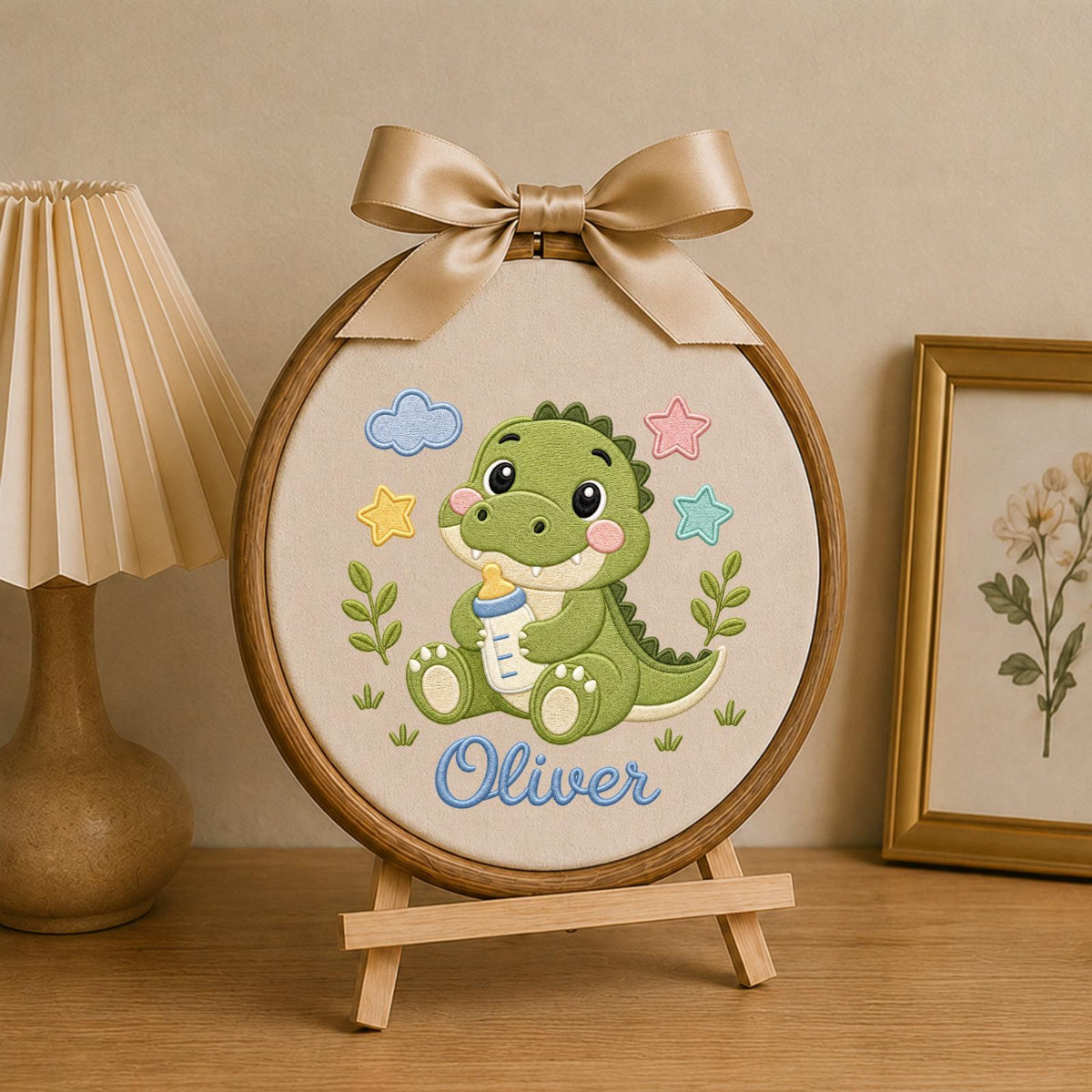 Personalized Embroidered Ornament, Baby Dinosaur Name Hoop, Cute Dino Nursery Decor, Baby Boy Shower Gift, Newborn Keepsake