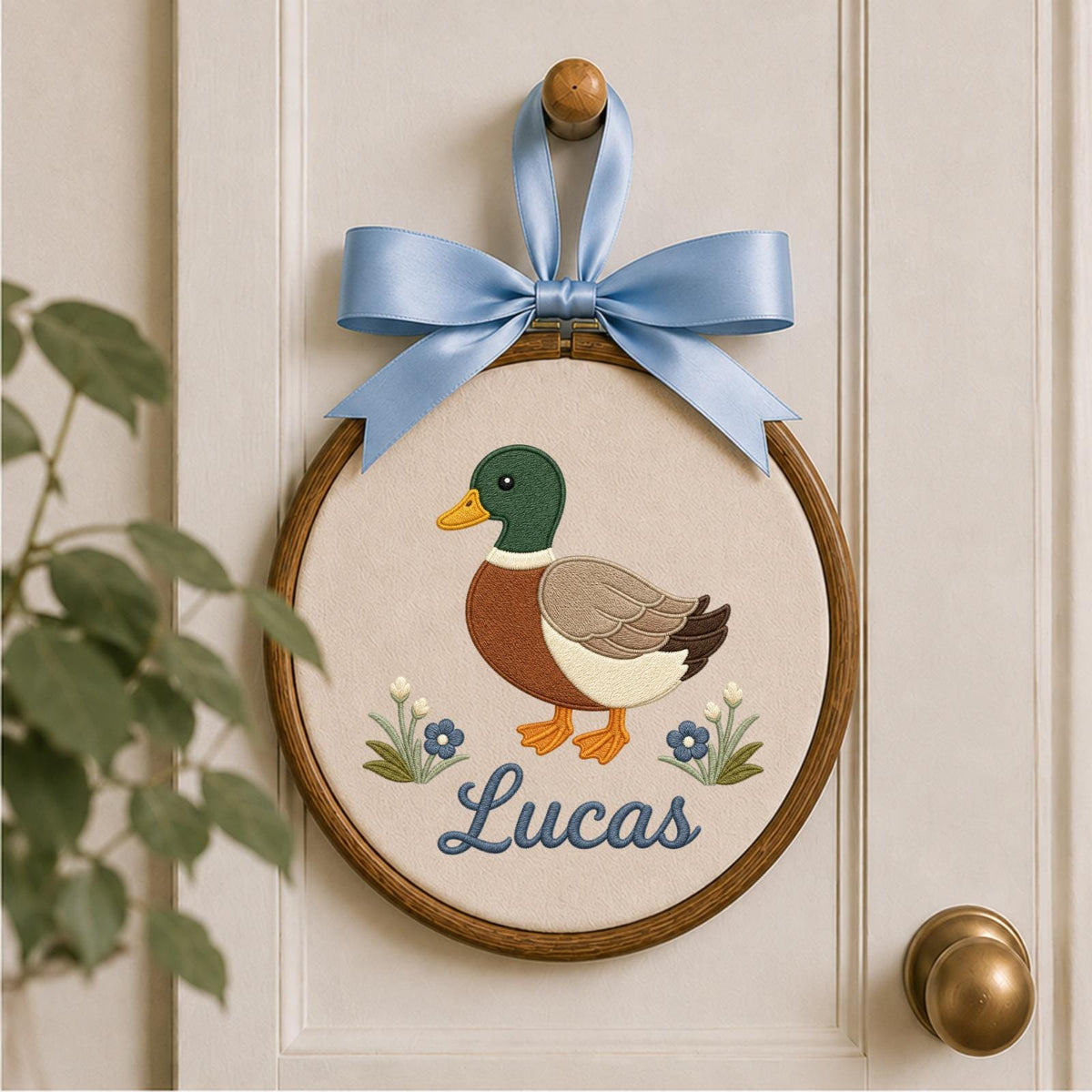 Personalized Embroidered Ornament, Mallard Duck Name Hoop, Custom Baby Boy Nursery Decor, Duck Lover Gift, Woodland Keepsake