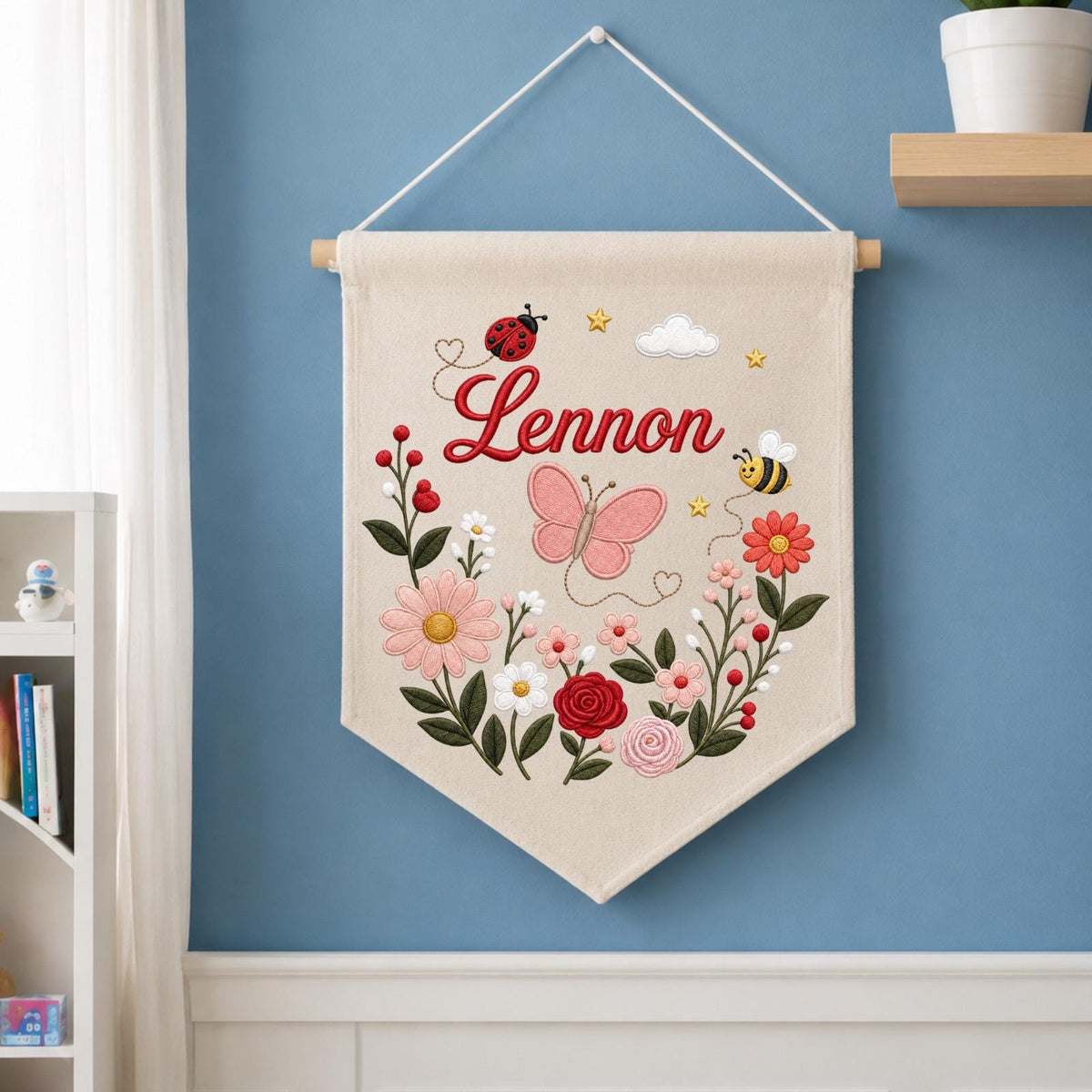 Personalized Embroidered Mallard Duck Wall Hanging Banner, Custom Baby Name Sign, Woodland Nursery Decor, Baby Shower Gift