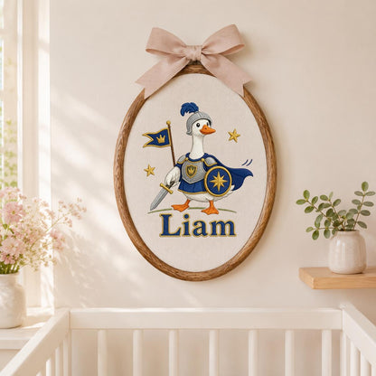 Personalized Knight Goose Embroidery Hoop Art, Custom Name Medieval Duck Wall Hanging