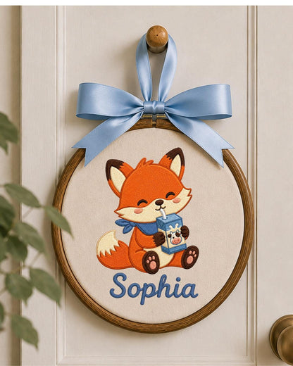 Personalized Embroidered Fox Ornament, Custom Baby Name Hoop, Cute Woodland Nursery Decor, Baby Girl Gift, Newborn Keepsake