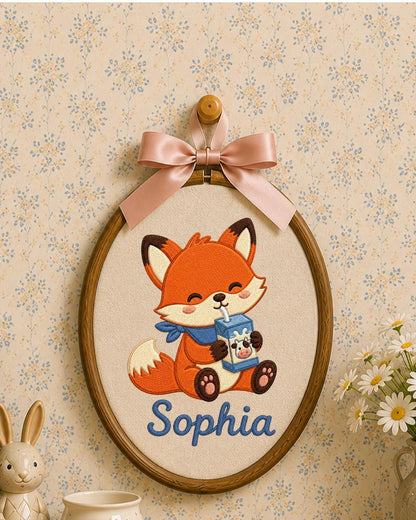Personalized Embroidered Fox Ornament, Custom Baby Name Hoop, Cute Woodland Nursery Decor, Baby Girl Gift, Newborn Keepsake
