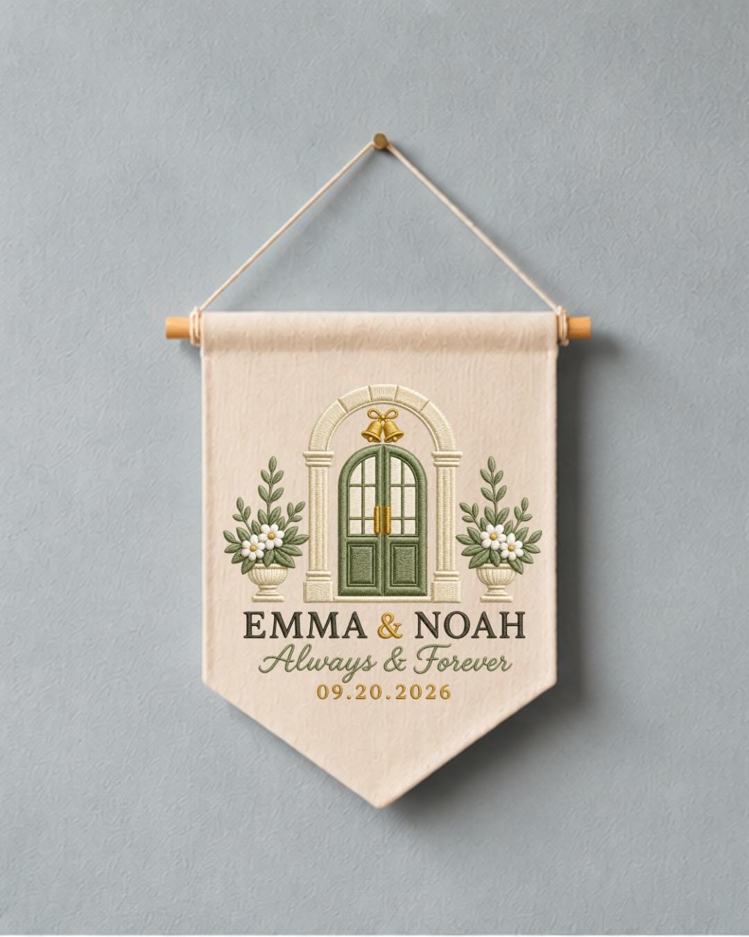Personalized Wedding Wall Hanging, Custom Couple Names and Date Embroidered Banner, Wedding Keepsake Decor, Anniversary or Newlywed Gift