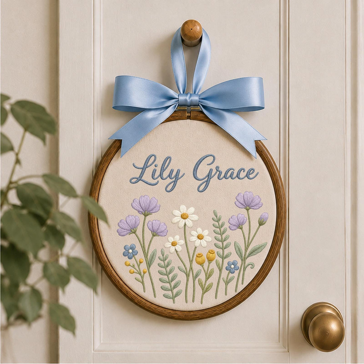 Personalized Embroidered Ornament, Floral Name Hoop, Custom Baby Girl Nursery Decor, Wildflower Wall Art, Newborn Baby Shower Gift