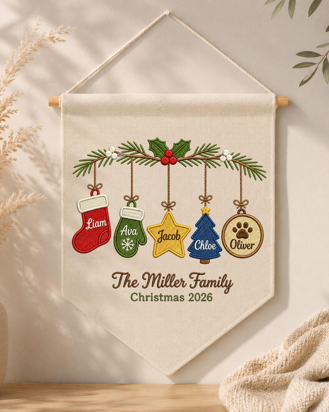 Personalized Family Christmas Wall Hanging, Custom Names Embroidered Ornament Banner, Family Christmas Decor, Holiday Keepsake Gift 2026