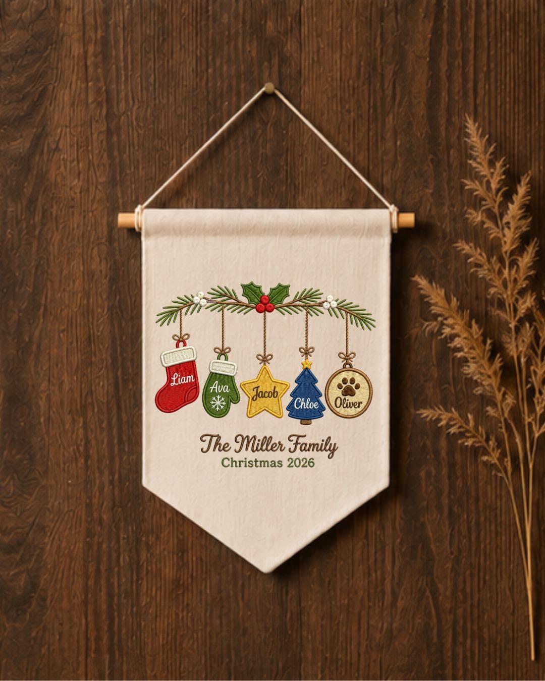 Personalized Family Christmas Wall Hanging, Custom Names Embroidered Ornament Banner, Family Christmas Decor, Holiday Keepsake Gift 2026