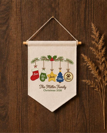 Personalized Family Christmas Wall Hanging, Custom Names Embroidered Ornament Banner, Family Christmas Decor, Holiday Keepsake Gift 2026