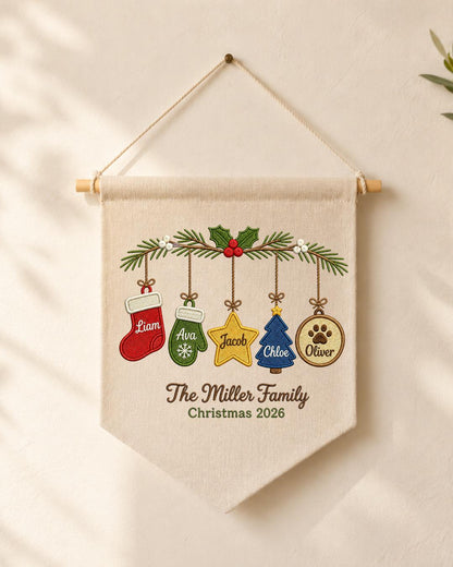 Personalized Family Christmas Wall Hanging, Custom Names Embroidered Ornament Banner, Family Christmas Decor, Holiday Keepsake Gift 2026