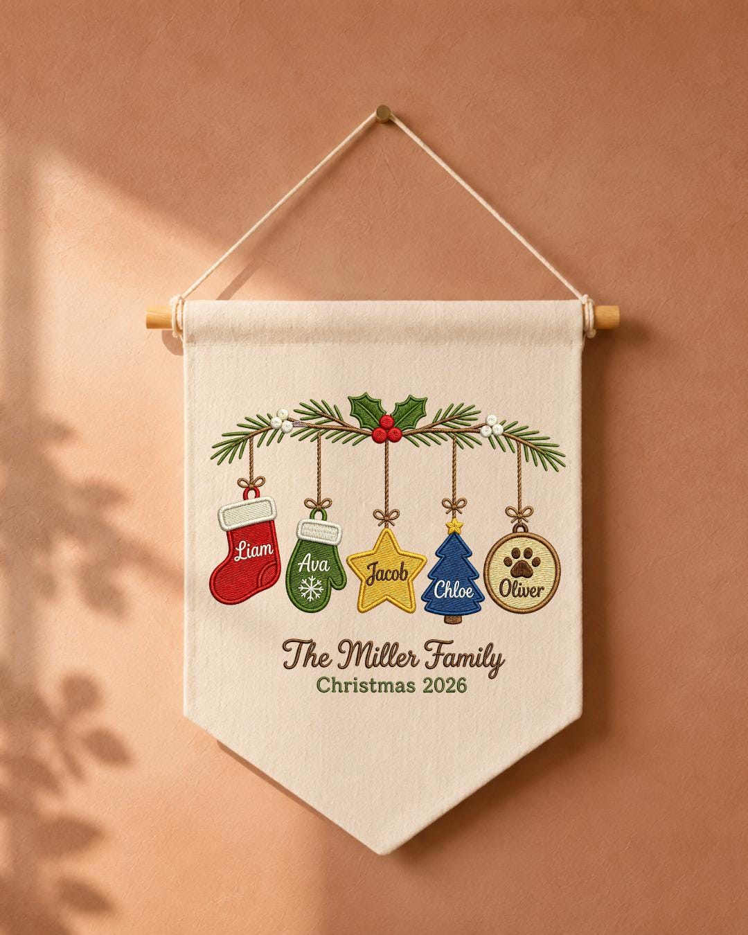Personalized Family Christmas Wall Hanging, Custom Names Embroidered Ornament Banner, Family Christmas Decor, Holiday Keepsake Gift 2026