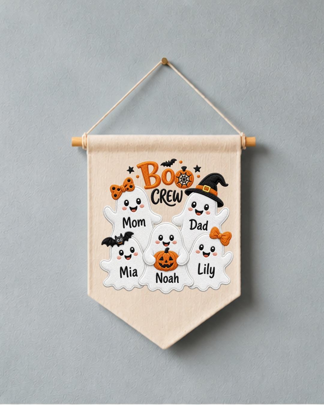 Personalized Halloween Family Wall Hanging, Custom Names Embroidered Ghost Banner, Boo Crew Decor, Spooky Family Keepsake Gift