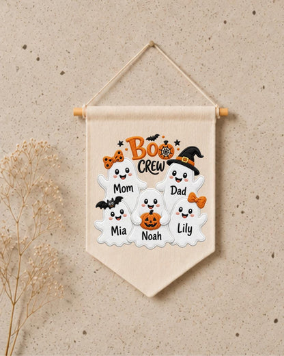Personalized Halloween Family Wall Hanging, Custom Names Embroidered Ghost Banner, Boo Crew Decor, Spooky Family Keepsake Gift