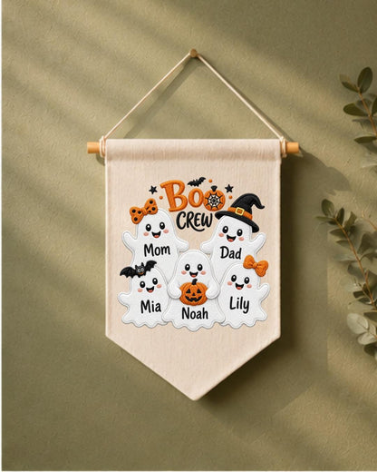 Personalized Halloween Family Wall Hanging, Custom Names Embroidered Ghost Banner, Boo Crew Decor, Spooky Family Keepsake Gift