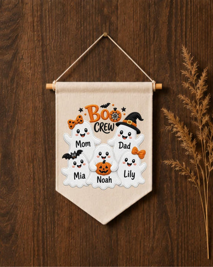 Personalized Halloween Family Wall Hanging, Custom Names Embroidered Ghost Banner, Boo Crew Decor, Spooky Family Keepsake Gift