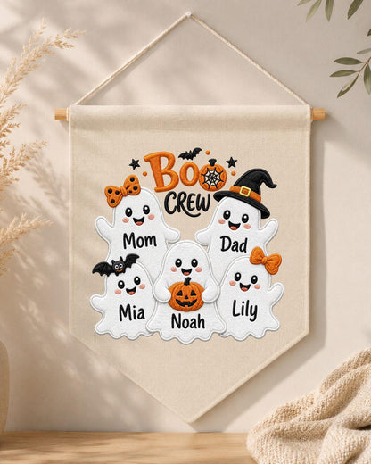 Personalized Halloween Family Wall Hanging, Custom Names Embroidered Ghost Banner, Boo Crew Decor, Spooky Family Keepsake Gift