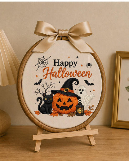 Embroidered Halloween Ornament, Happy Halloween Wall Hanging, Pumpkin Ghost Black Cat Decor, Spooky Fall Home Decor