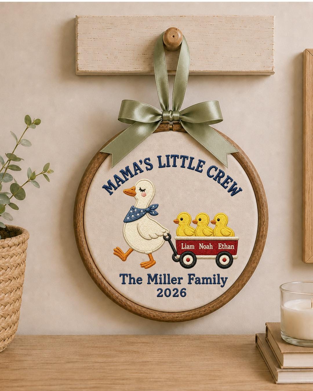 Personalized Embroidered Goose Family Ornament, Mama’s Little Crew Hoop, Custom Kids Names Decor, Mother’s Day Gift for Mom