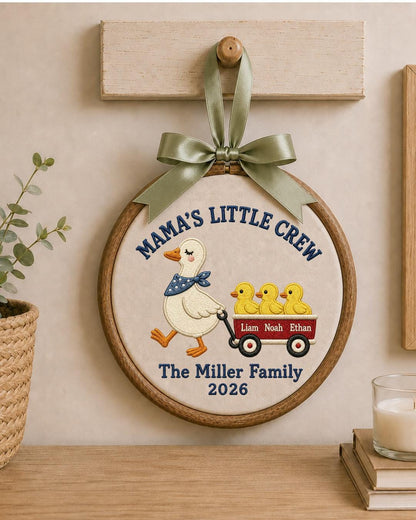 Personalized Embroidered Goose Family Ornament, Mama’s Little Crew Hoop, Custom Kids Names Decor, Mother’s Day Gift for Mom