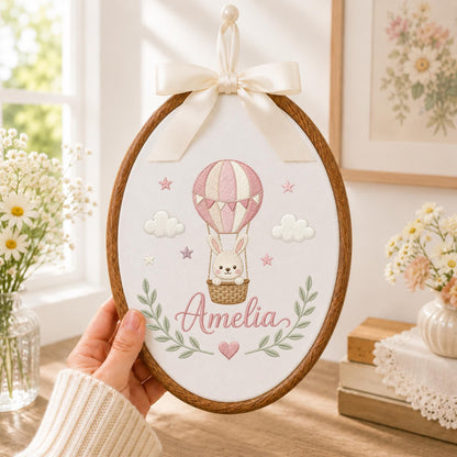 Personalized Embroidered Ornament, Floral Name Hoop, Wildflower Baby Girl Nursery Decor, Custom Newborn Gift, Baby Shower Keepsake