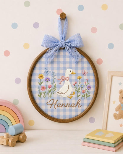 Personalized Embroidered Goose Ornament, Custom Name Nursery Decor, Baby Girl Gift, Floral Duck Embroidered Ornament, Personalized Baby