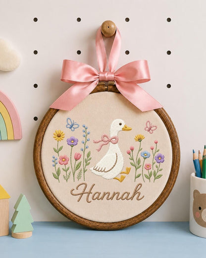 Personalized Embroidered Goose Ornament, Custom Name Nursery Decor, Baby Girl Gift, Floral Duck Embroidered Ornament, Personalized Baby