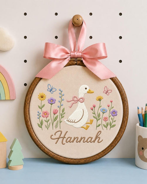 Personalized Embroidered Goose Ornament, Custom Name Nursery Decor, Baby Girl Gift, Floral Duck Embroidered Ornament, Personalized Baby