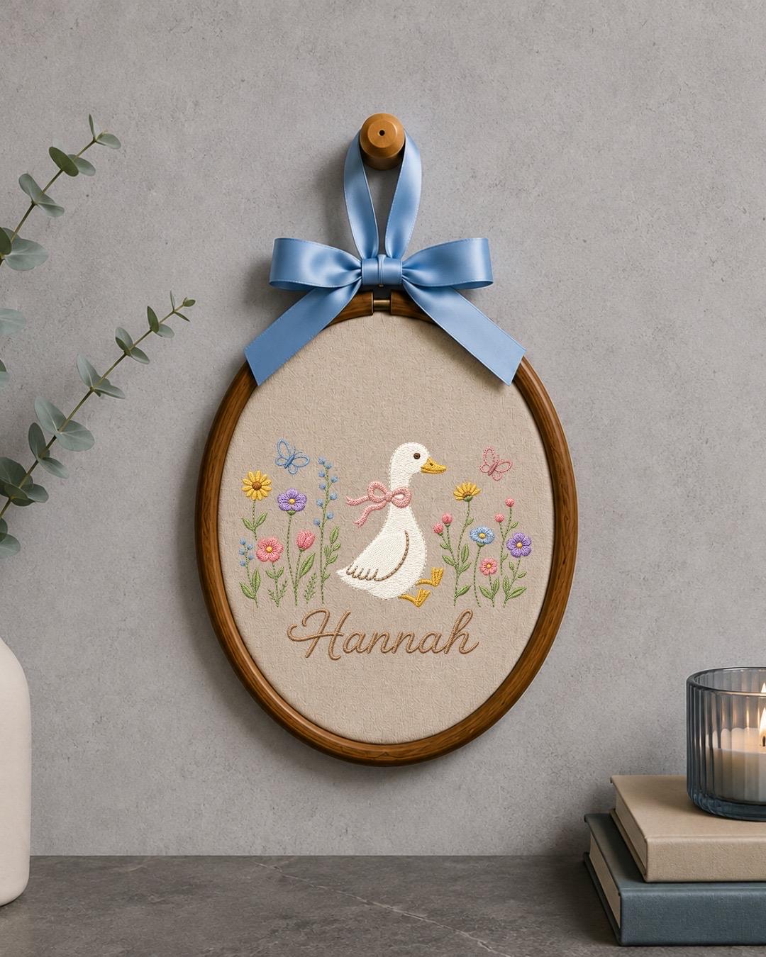 Personalized Embroidered Goose Ornament, Custom Name Nursery Decor, Baby Girl Gift, Floral Duck Embroidered Ornament, Personalized Baby