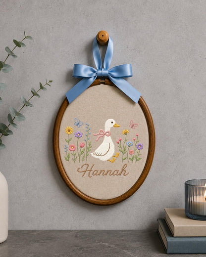 Personalized Embroidered Goose Ornament, Custom Name Nursery Decor, Baby Girl Gift, Floral Duck Embroidered Ornament, Personalized Baby