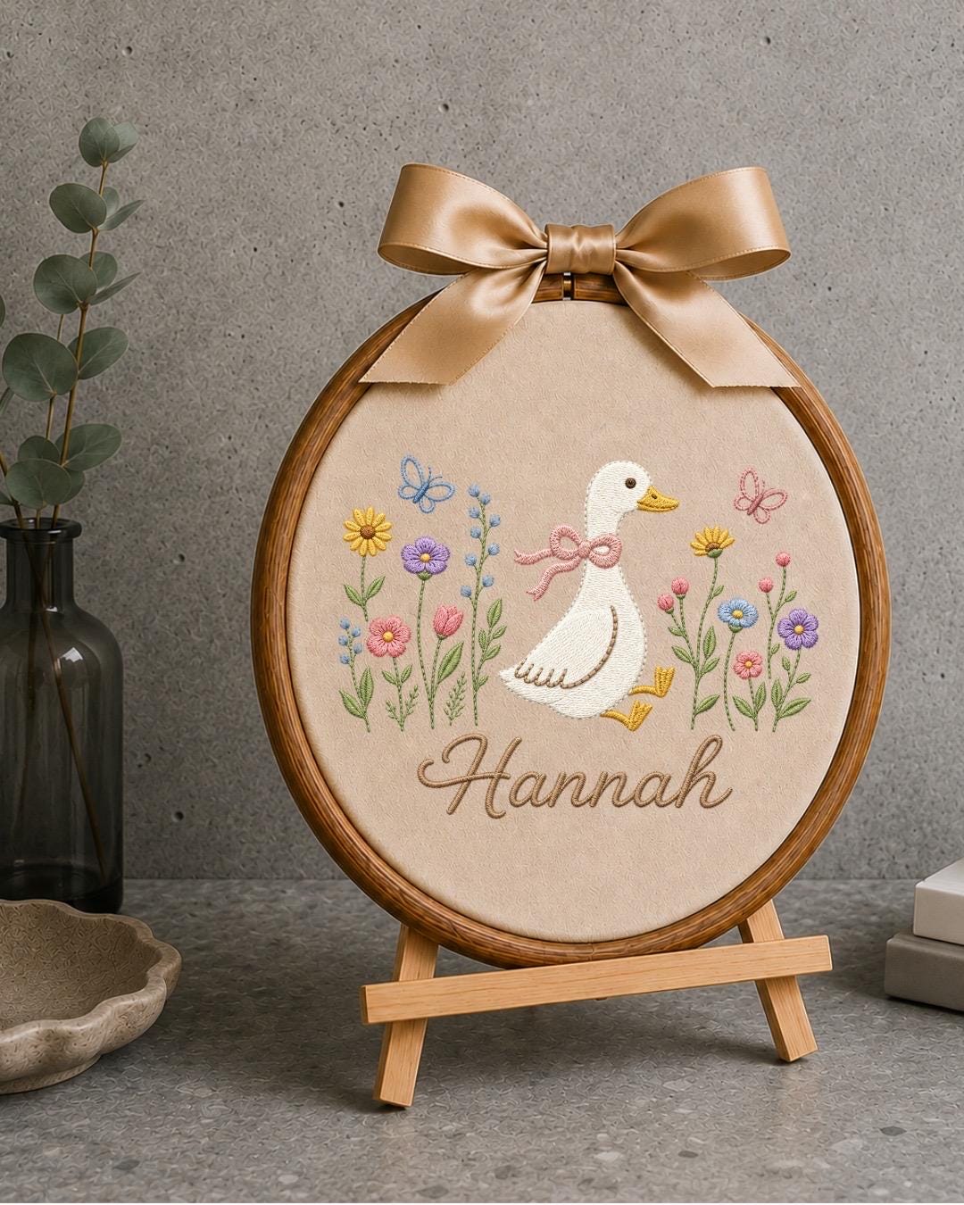 Personalized Embroidered Goose Ornament, Custom Name Nursery Decor, Baby Girl Gift, Floral Duck Embroidered Ornament, Personalized Baby