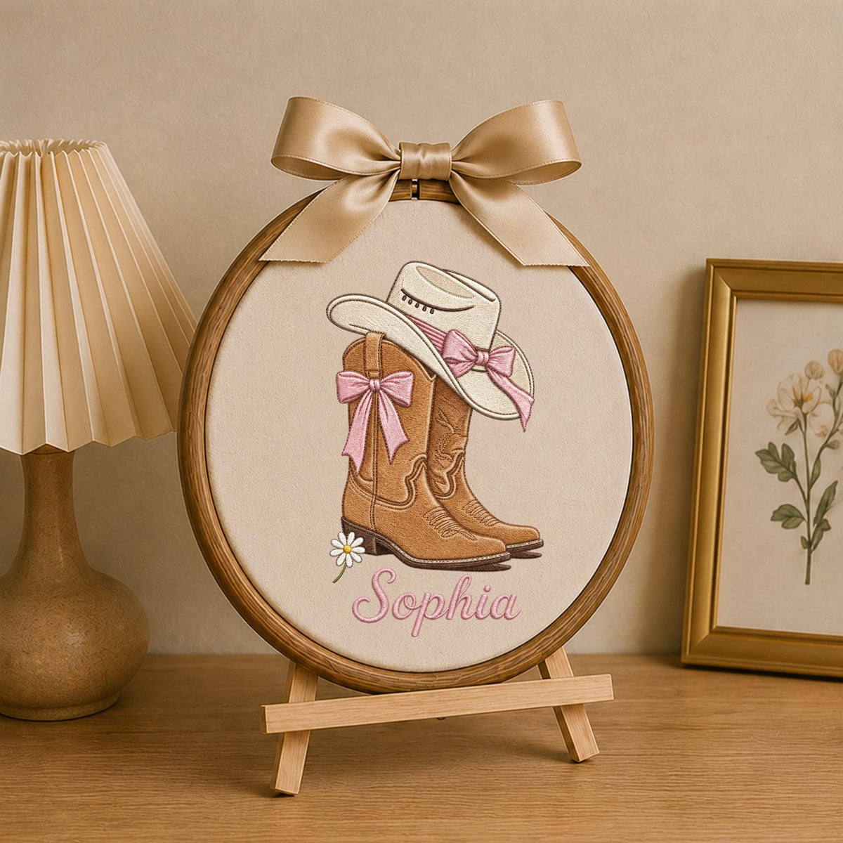 Personalized Embroidered Ornament, Cowgirl Name Hoop, Western Baby Girl Nursery Decor, Cowboy Boots Wall Art, Baby Shower Keepsake