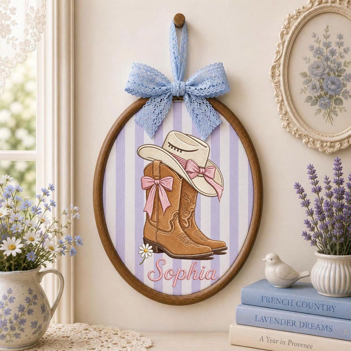 Personalized Embroidered Ornament, Cowgirl Name Hoop, Western Baby Girl Nursery Decor, Cowboy Boots Wall Art, Baby Shower Keepsake