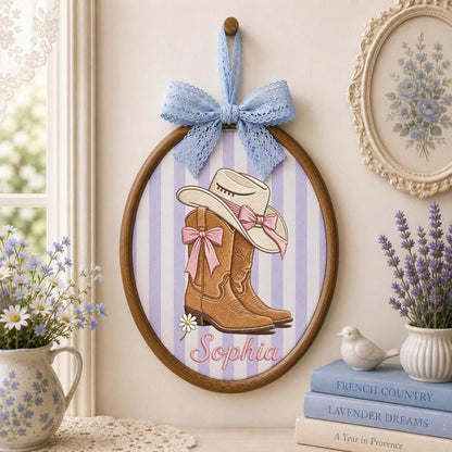 Personalized Embroidered Ornament, Cowgirl Name Hoop, Western Baby Girl Nursery Decor, Cowboy Boots Wall Art, Baby Shower Keepsake