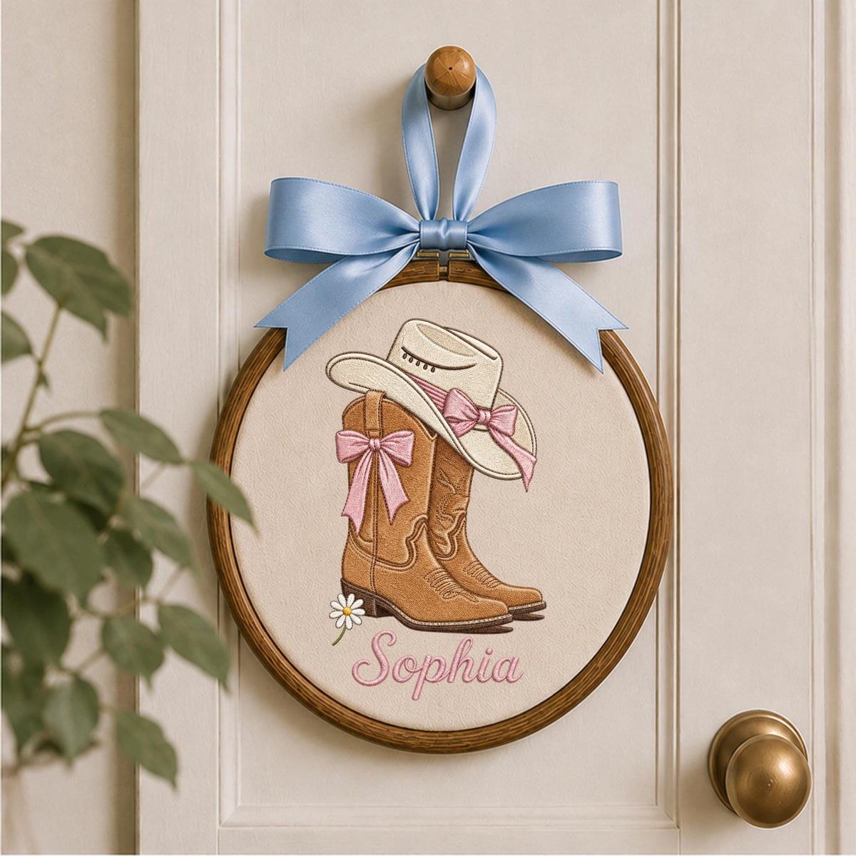 Personalized Embroidered Ornament, Cowgirl Name Hoop, Western Baby Girl Nursery Decor, Cowboy Boots Wall Art, Baby Shower Keepsake
