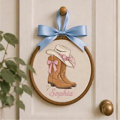 Personalized Embroidered Ornament, Cowgirl Name Hoop, Western Baby Girl Nursery Decor, Cowboy Boots Wall Art, Baby Shower Keepsake