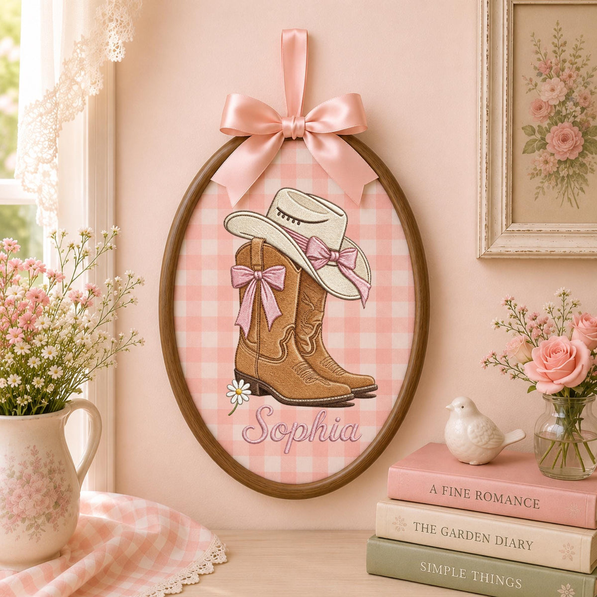 Personalized Embroidered Ornament, Cowgirl Name Hoop, Western Baby Girl Nursery Decor, Cowboy Boots Wall Art, Baby Shower Keepsake