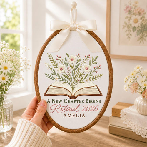 Personalized Embroidered Ornament, Retirement Gift for Women, Custom Retired 2026 Keepsake, Coworker Retirement Gift, Floral Home Decor