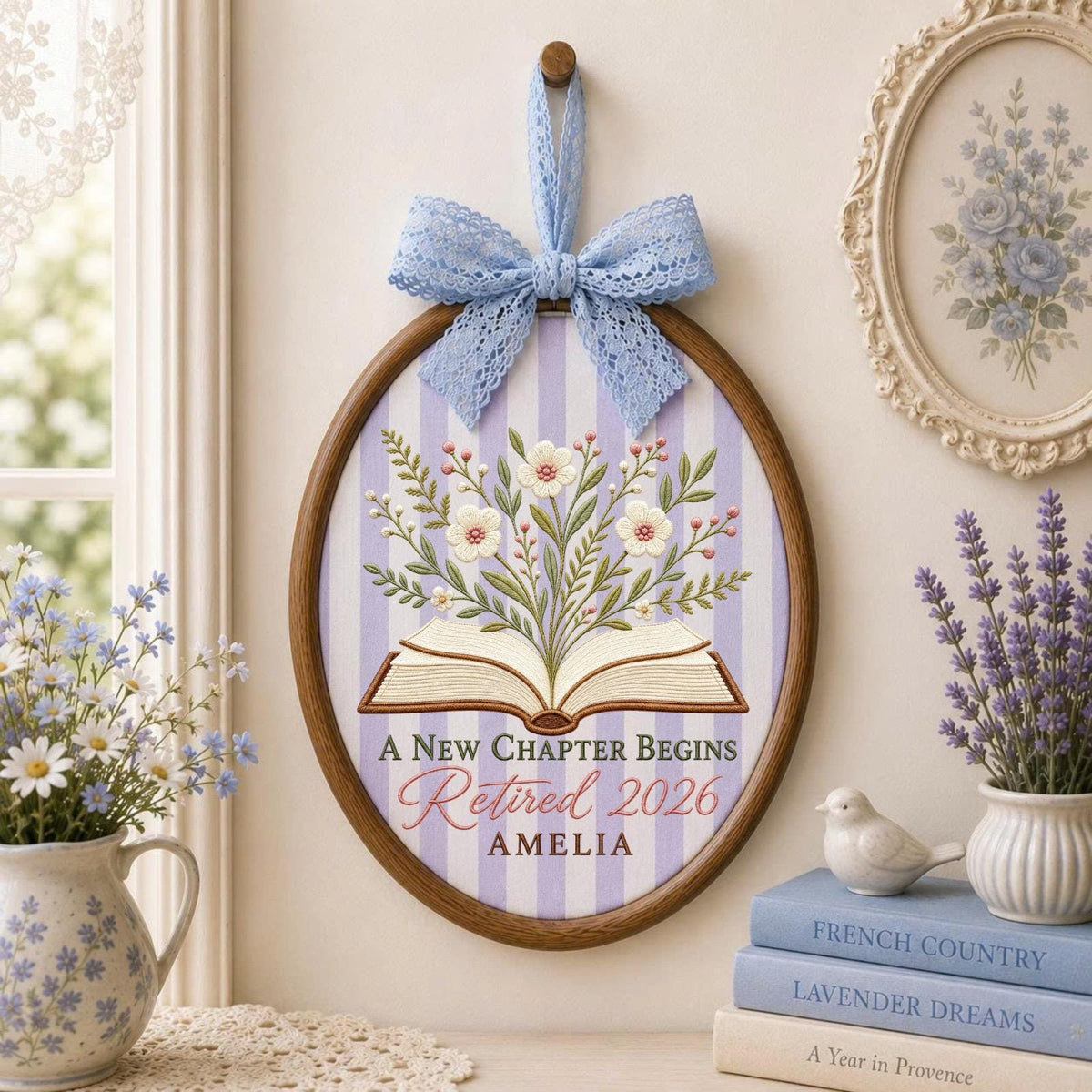 Personalized Embroidered Ornament, Retirement Gift for Women, Custom Retired 2026 Keepsake, Coworker Retirement Gift, Floral Home Decor