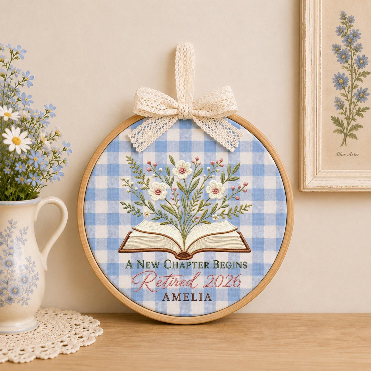 Personalized Embroidered Ornament, Retirement Gift for Women, Custom Retired 2026 Keepsake, Coworker Retirement Gift, Floral Home Decor