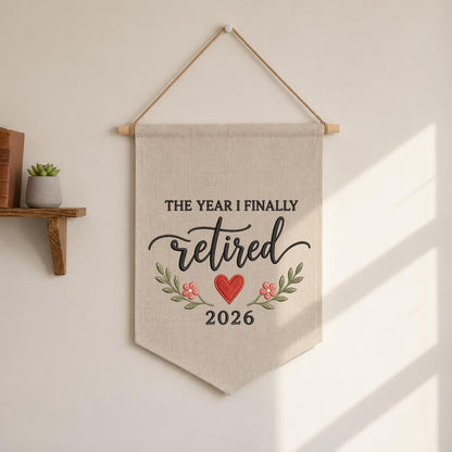 Personalized The Year I Finally Retired Canvas Pennant Banner, Custom Embroidered Retirement Party Decor, Coworker Leaving Gift