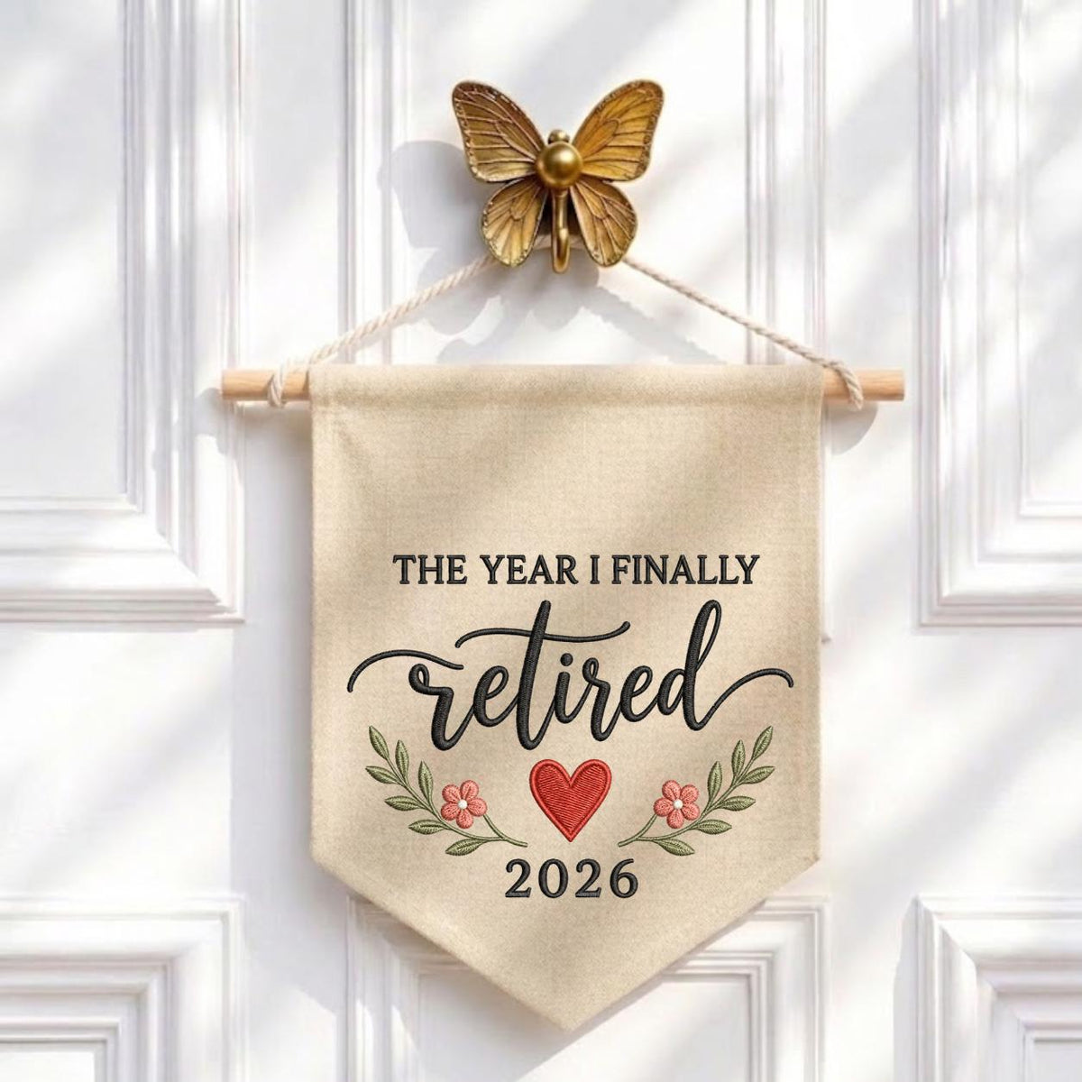 Personalized The Year I Finally Retired Canvas Pennant Banner, Custom Embroidered Retirement Party Decor, Coworker Leaving Gift